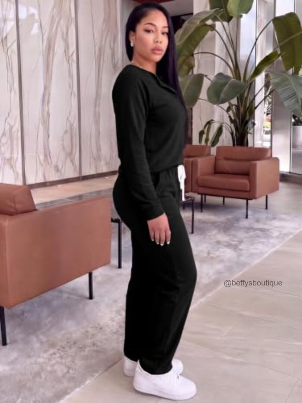 Women 2 Piece Lounge Set Henley Long Sleeve Top Drawstring Sweatpants Pockets - Picture 3 of 4